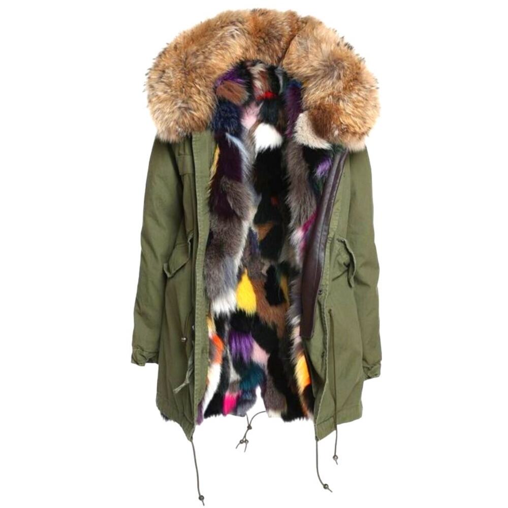 SAM NY Mini Limelight Fox Fur Reversible Vest with Army Green Parka Size Small